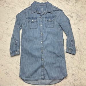 Gap Denim Long Sleeve Button Down Chambray Jean Shirt Dress Girls